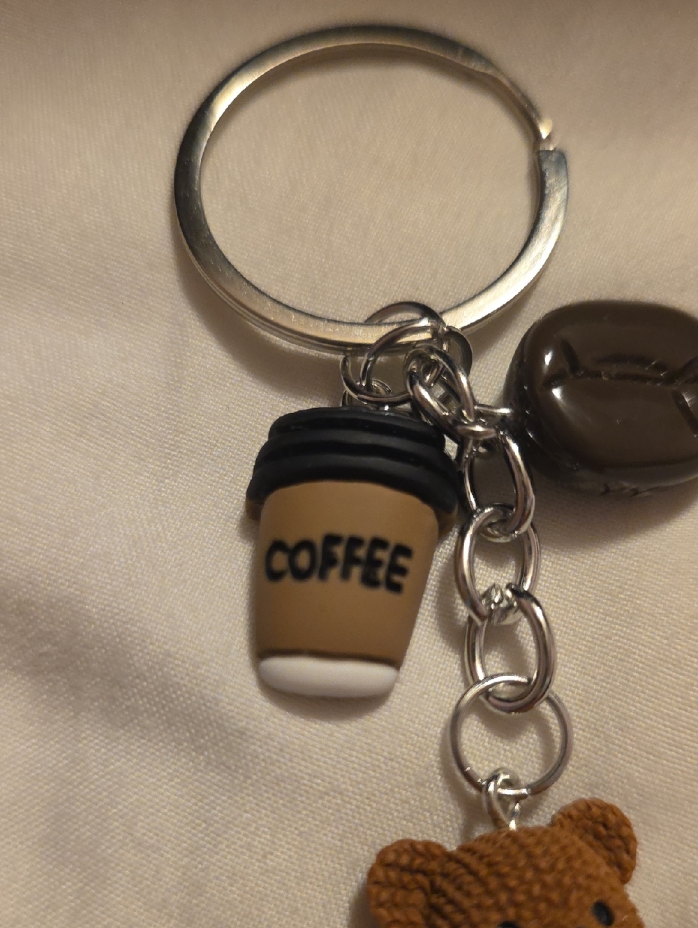 Brown Teddy Bear & Coffee Charm Keychain - Picture 4 of 12
